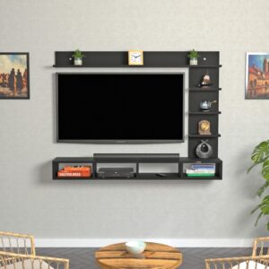 Ambience Pro Wall Mount Engineered Wood TV Entertainment Unit/Tv Rack Set to Box Stand with Wall Shelves for Living Room Black Finish (Ideal for up to 43") Screen