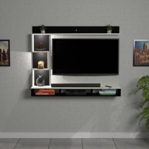 Proxima LED Light Installed Wall Mount Engineered Wood TV Entertainment Unit/Tv Rack Set to Box Stand with Wall Shelves for Living Room Black & Frosty White Finish (Ideal for up to 43") Screen