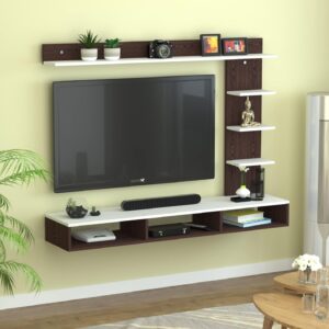 AB-WG-WH-32 Wall Mount TV Entertainment Unit Set Top Box Stand with Shelves for Living Room in Flowery Wenge & Frosty White Finish- Ideal for up to 32" Screen