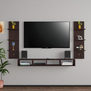 Bolivar High Strength Wall Mount Tv Entertainment Unit/with Set Top Box Stand and 6 Wall Shelf Display Rack for Living Room Flowery Wenge Large (Ideal for Up to 55")(Engineered Wood)