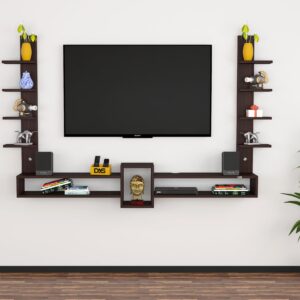 Rudolf Engineered Wood Wall Mount TV Entertainment Unit/Tv Rack Set to Box Stand with Wall Shelves for Living Room Flowery Wenge (Ideal for up to 65") Screen
