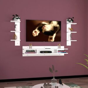 Florian Engineered Wood Wall Mount TV & Entertainment Unit Stand with Wall Shelves Frosty White Finish- Ideal for Up to 43" Screen