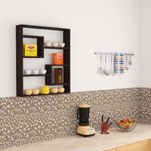Gracye Engineered Wood Wall Mount Kitchen Spice Shelves Rack Storage Organizer- Flowery Wenge