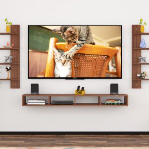 Harries TV Entertainment Unit/Set TOP Box Stand with Wall Shelves and Display Rack Classic Walnut Large- Ideal for UP to 55 INCH Screen
