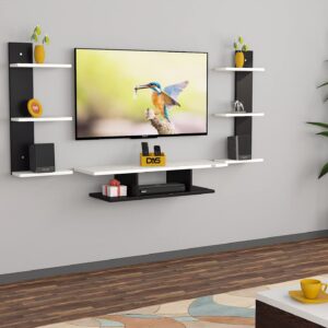 Dexter Wall Mount TV Entertainment Unit/with Set Top Box Stand with Wall Shelf Display Rack for Living Room Black & Frosty White (Ideal for up to 24") Screen