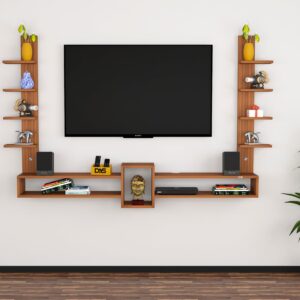 Rudolf Engineered Wood Wall Mount TV Entertainment Unit/Tv Rack Set to Box Stand with Wall Shelves for Living Room Classic Walnut (Ideal for up to 65") Screen