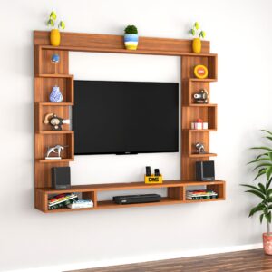 Heller Engineered Wood Wall Mount TV Entertainment Unit/Tv Rack Set to Box Stand with Wall Shelves for Living Room Classic Walnut (Ideal for up to 43") Screen
