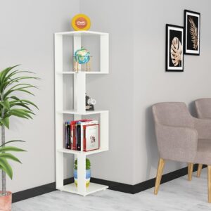 Peter Engineered Wood Floor Standing Corner Shelf Display Rack Unit for Living Room- Frosty White
