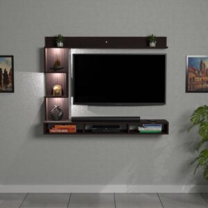 Proxima LED Light Installed Wall Mount Engineered Wood TV Entertainment Unit/Tv Rack Set to Box Stand with Wall Shelves for Living Room Flowery Wenge Finish (Ideal for up to 43") Screen