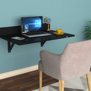 Felip Wall Mount Engineered Wood Study Laptop Table, Table Desk/Table with Book Shelf for Living Room, Bedroom (Black)