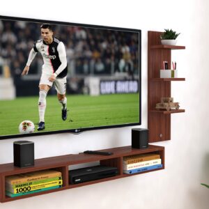 Wall Mount TV Entertainment Unit/with Set Top Box Stand and 3 Wall Shelves Display Rack Classic Walnut (Ideal for up to 48") Screen- Bolivar