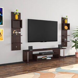 Calix Engineered Wood Freestanding TV Entertainment Unit/Tv Rack Set to Box Stand with Wall Shelves for Living Room (Ideal for up to 55") Screen Flowery Wenge Finish