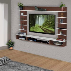 Stark Wall Mount Engineered Wood TV Entertainment Unit/Tv Rack Set to Box Stand with Wall Shelves for Living Room Classic Walnut & Frosty White Finish (Ideal for up to 43") Screen