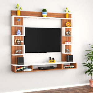 Heller Engineered Wood Wall Mount TV Entertainment Unit/Tv Rack Set to Box Stand with Wall Shelves for Living Room Classic Walnut & Frosty White (Ideal for up to 43") Screen
