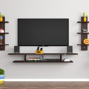 Volker Pro Wall Mount Engineered Wood TV Entertainment Unit/Tv Rack Set to Box Stand with Wall Shelves for Living Room Black Finish (Ideal for up to 55") Screen
