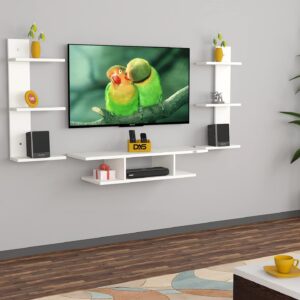 Dexter Wall Mount TV Entertainment Unit/with Set Top Box Stand with Wall Shelf Display Rack for Living Room Frosty White (Ideal for up to 24") Screen
