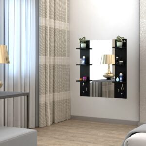 Estefanía Engineered Wood Wall Mount Dressing Table Vanity Mirror with Storage Shelves - Black