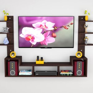 Konrad Pro Wall Mount Engineered Wood TV Entertainment Unit/Tv Rack Set to Box Stand with Wall Shelves for Living Room Flowery Wenge Finish (Ideal for up to 55") Screen