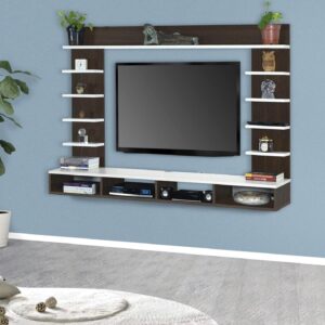 Stark Wall Mount Engineered Wood TV Entertainment Unit/Tv Rack Set to Box Stand with Wall Shelves for Living Room Flowery Wenge & Frosty White Finish (Ideal for up to 43") Screen