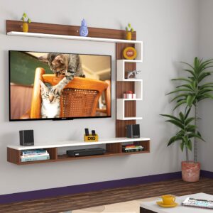 Hubert Engineered Wood TV Entertainment Unit Stand Set TOP Box Stand with Shelves and Display Rack Classic Walnut & Frosty White- Ideal for UP to 43 INCH Screen
