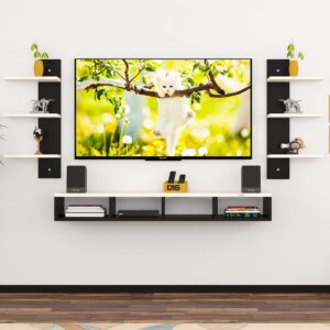 Harries Engineered Wood TV Entertainment Unit/Set TopBox Stand with Wall Shelves and Display Rack, Ideal for UP to 43 inch Screen (Black, Frosty White, Medium)