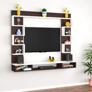 Heller Engineered Wood Wall Mount TV Entertainment Unit/Tv Rack Set to Box Stand with Wall Shelves for Living Room Flowery Wenge & Frosty White (Ideal for up to 43") Screen