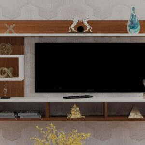 PROXIMA Engineered Wood Wall Mount TV Entertainment Unit/Tv Rack Set to Box Stand with Wall Shelves for Living Room (Ideal for up to 43") Screen Classic Walnut & Frosty White Finish