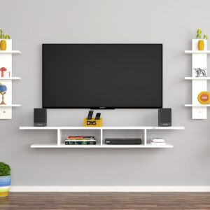 Volker Pro Wall Mount Engineered Wood TV Entertainment Unit/Tv Rack Set to Box Stand with Wall Shelves for Living Room Frosty White Finish (Ideal for up to 55") Screen