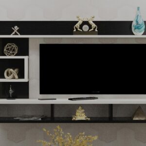 PROXIMA Engineered Wood Wall Mount TV Entertainment Unit/Tv Rack Set to Box Stand with Wall Shelves for Living Room (Ideal for up to 43") Screen Black & Frosty White Finish