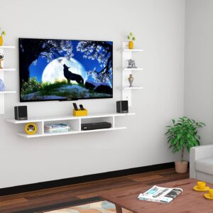 Volker Wall Mount TV Entertainment Unit/with Set Top Box Stand and Wall Shelf Display Rack for Living Room Frosty White (Ideal for up to 55") Screen