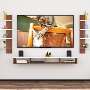 Harries TV Entertainment Unit Stand Set TOP Box Stand with Shelves and Display Rack Classic Walnut & Frosty White Large- Ideal for UP to 55 INCH Screen