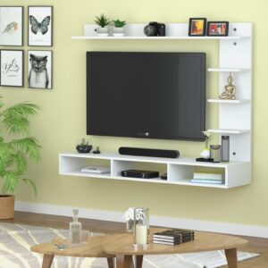 AB-WH-32 Wall Mount TV Entertainment Unit Set Top Box Stand with Shelves for Living Room in Frosty White Finish- Ideal for up to 32" Screen