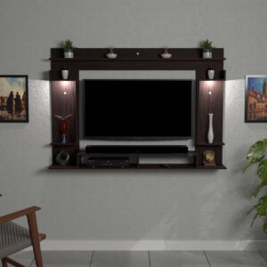 Cabiar LED 32 Light Installed Wall Mount Engineered Wood TV Entertainment Unit/Tv Rack Set to Box Stand with Wall Shelves for Living Room Flowery Wenge Finish (Ideal for up to 43") Screen