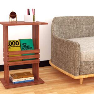 Engineered Wood Side/End Table with Magazine Rack/Stand for Living Room Classic Walnut- Leonardo