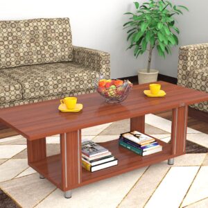 Serene Engineered Wood Contemporary Style Rectangular Coffee/Centre Table with Metal Legs Stripped Design for Living Room- Classic Walnut