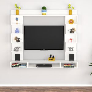 Heller MINI Wall Mount Engineered Wood TV Entertainment Unit/Tv Rack Set to Box Stand with Wall Shelves for Living Room Frosty White Finish (Ideal for up to 32") Screen