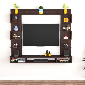 Heller MINI Wall Mount Engineered Wood TV Entertainment Unit/Tv Rack Set to Box Stand with Wall Shelves for Living Room Flowery Wenge Finish (Ideal for up to 32") Screen