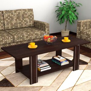 Morgen Engineered Wood Contemporary Style Rectangular Coffee/Centre Table with Metal Stripped Legs for Living Room- Flowery Wenge