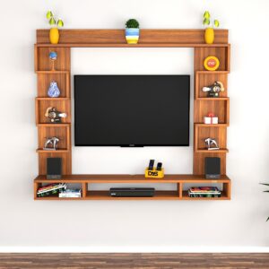Heller MINI Wall Mount Engineered Wood TV Entertainment Unit/Tv Rack Set to Box Stand with Wall Shelves for Living Room Classic Walnut Finish (Ideal for up to 32") Screen