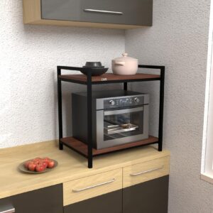 2-Layer Microwave Stand, OTG Stand, Microwave Oven Platform Rack, Kitchen Storage Shelf (Walnut Brown & Black Pipe,Alloy Steel;Engineered Wood, Tiered Shelf) (Brown)